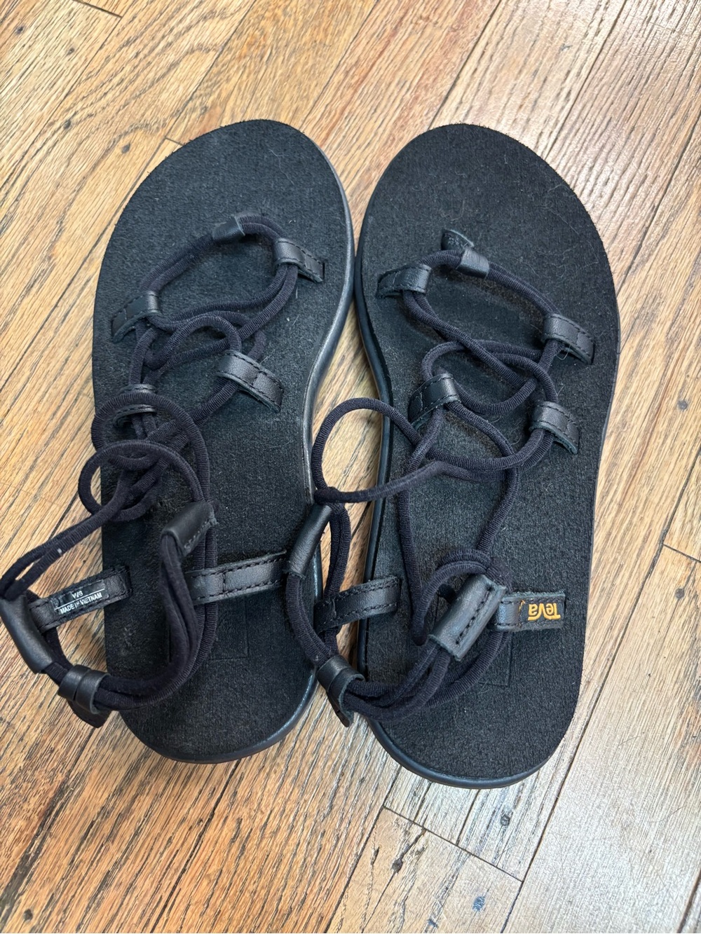 Teva Women's Black Strappy Lace-Up Sandals with Rope Detail